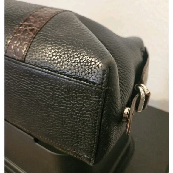 Brighton Pebbled Leather Shoulder Bag, Black Brown Croc Embossed Trim 14x8x4 - Picture 12 of 15